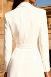 White Bodycon Peak Lapel Short Blazer Wedding Dress with Belt