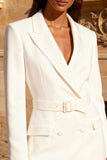 White Bodycon Peak Lapel Short Blazer Wedding Dress with Belt