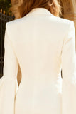 White Flutter Sleeves Peak Lapel Short Blazer Wedding Dress with Button