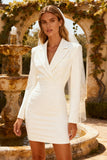 White Bodycon Peak Lapel Short Blazer Wedding Dress