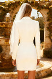 White Bodycon Peak Lapel Short Blazer Wedding Dress