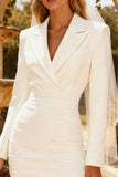 White Bodycon Peak Lapel Short Blazer Wedding Dress