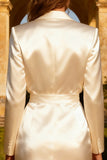 White Peak Lapel Satin Short Blazer Wedding Dress with Button