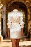 White Peak Lapel Satin Bodycon Short Blazer Wedding Dress