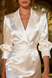 White Peak Lapel Satin Bodycon Short Blazer Wedding Dress