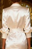 White Peak Lapel Satin Bodycon Short Blazer Wedding Dress