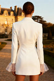 Simple White Single Breasted Peak Lapel Short Blazer Wedding Dress