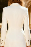 White Peak Lapel Double Breasted Short Blazer Wedding Dress with Ruffles