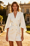 White Short Peak Lapel Blazer Wedding Dress with Sleeves
