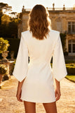 White Short Peak Lapel Blazer Wedding Dress with Sleeves