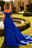 Royal Blue Long Off the Shoulder A Line Prom Dress with Bow