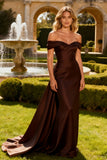 Brown Mermaid Long Off the Shoulder Formal Dress with Cape