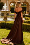 Brown Mermaid Long Off the Shoulder Formal Dress with Cape