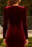 Burgundy Mermaid Velvet Long Evening Dress with Sleeves