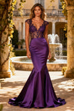 Purple V Neck Mermaid Corset Long Prom Dress with Lace