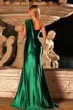 Sparkly Dark Green Ruche One Shoulder Maxi Prom Dress with Slit