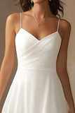 Simple White Chiffon A Line Spaghetti Straps Midi Engagement Dress