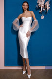 White Midi Bodycon Satin Sweetheart Engagement Dress