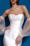 White Midi Bodycon Satin Sweetheart Engagement Dress