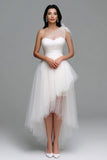 White Tulle A Line One Shoulder High Low Engagement Dress