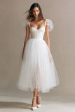 White Cute A Line Corset Tulle Long Engagement Dress