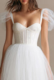 White Cute A Line Corset Tulle Long Engagement Dress