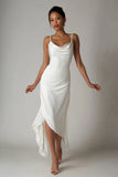 White Spaghetti Straps Sheath Asymmetrical Engagement Dress