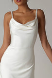 White Spaghetti Straps Sheath Asymmetrical Engagement Dress
