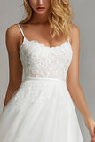 White A Line Midi Spaghetti Straps Engagement Dress with Lace