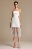 White Satin Strapless Appliqued Bodycon Short Bachelorette Dress
