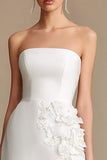 White Satin Strapless Appliqued Bodycon Short Bachelorette Dress