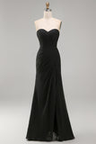 White Sweetheart Chiffon Sheath Long Engagement Dress with Slit