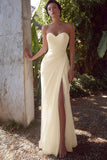 White Sweetheart Chiffon Sheath Long Engagement Dress with Slit