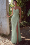 White Sweetheart Chiffon Sheath Long Engagement Dress with Slit