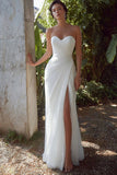 White Sweetheart Chiffon Sheath Long Engagement Dress with Slit