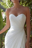 White Sweetheart Chiffon Sheath Long Engagement Dress with Slit