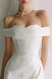 White Bodycon Satin Off the Shoulder Short Wedding Dress