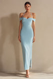 Sky Blue Mermaid Halter Long Formal Dress with Slit