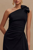 Black Sheath One Shoulder Long Formal Dress with Slit