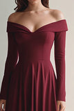 Burgundy Long Off the Shoulder Formal Dress with Sleeves