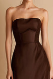 Coffee Satin Strapless Sheath Maxi Formal Dress