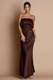 Coffee Mermaid Satin Strapless Long Formal Dress