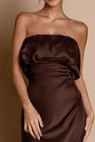 Coffee Mermaid Satin Strapless Long Formal Dress