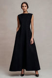 Black Bateau Neck Satin Long Formal Dress