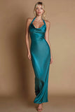 Peacock Halter Sheath Satin Long Formal Dress