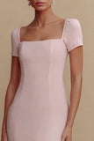 Simple Pink Long Sheath Formal Dress with Sleeves