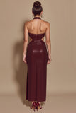 Sparkly Sequin Burgundy Halter Cut Out Mermaid Long Holiday Party Dress