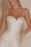 Sparkly Ivory Spaghetti Straps Sequin Short Cocktail Dress