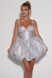 Sparkly Silver Spaghetti Straps Corset Sequin Short Cocktail Dress