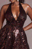 Sparkly Burgundy Halter Short Sequin Cocktail Dress